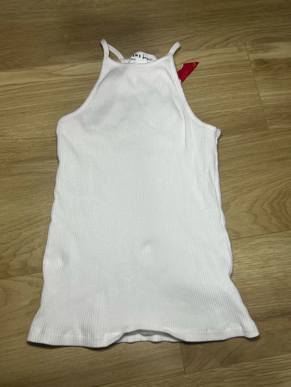 Women’s White Ribbed High-Neck Tank Top